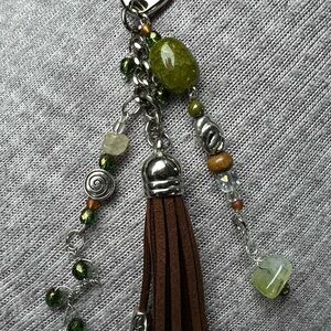 Green and Silver Beaded Tassel Keychain